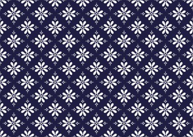 Koyu mavi arka planda beyaz sembol, etnik kumaş pürüzsüz desen, kumaş, halı, batik, duvar kağıdı, ambalaj vs..