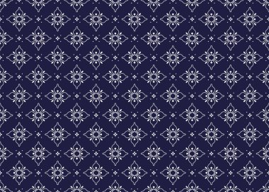 Koyu mavi arka planda kusursuz beyaz çiçek açan, etnik kumaş dikişsiz desen, kumaş, halı, batik, duvar kâğıdı, ambalaj, vs..