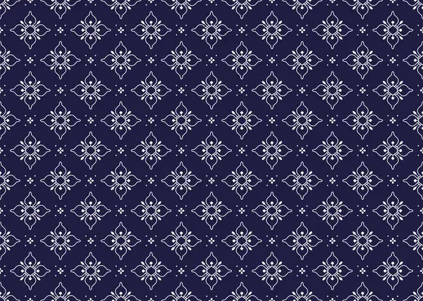 Koyu mavi arka planda kusursuz beyaz çiçek açan, etnik kumaş dikişsiz desen, kumaş, halı, batik, duvar kâğıdı, ambalaj, vs..