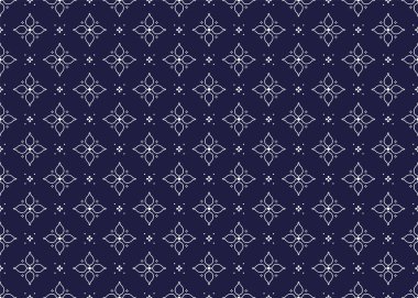 Koyu mavi arka planda kusursuz beyaz çiçek açan, etnik kumaş dikişsiz desen, kumaş, halı, batik, duvar kâğıdı, ambalaj, vs..