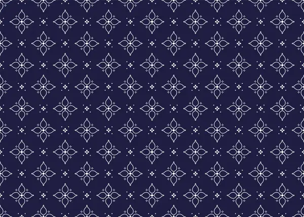 Koyu mavi arka planda kusursuz beyaz çiçek açan, etnik kumaş dikişsiz desen, kumaş, halı, batik, duvar kâğıdı, ambalaj, vs..