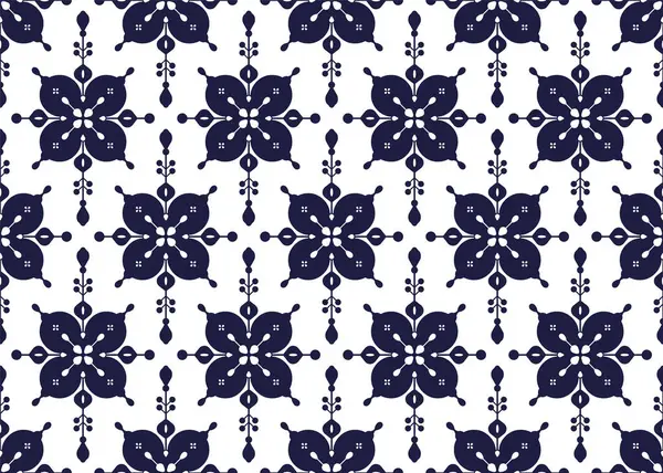 Beyaz arka planda kusursuz koyu mavi çiçek açan, etnik kumaş dikişsiz desen, kumaş, halı, batik, duvar kâğıdı, ambalaj, vs..