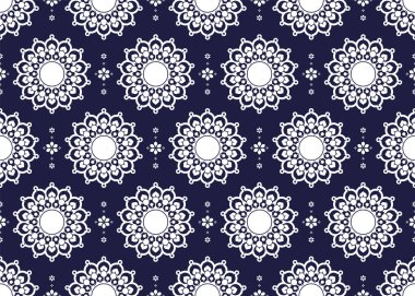 Mandalas, etnik kumaş kusursuz desen, mavi ve beyaz tarz, kumaş, halı, batik, duvar kağıdı, ambalaj vb..