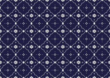 Koyu mavi arka planda kusursuz beyaz çiçek açan, Portekiz tarzı, kumaş, halı, batik, duvar kâğıdı, ambalaj, vs..