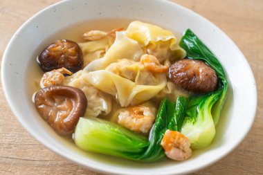 pork dumpling soup with shrimps and vegetable - Asian food style