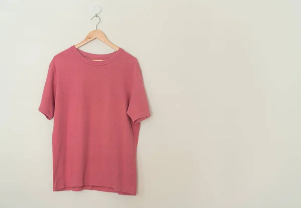 Pink Shirt Hanging Wood Hanger Wall — Stock Photo, Image