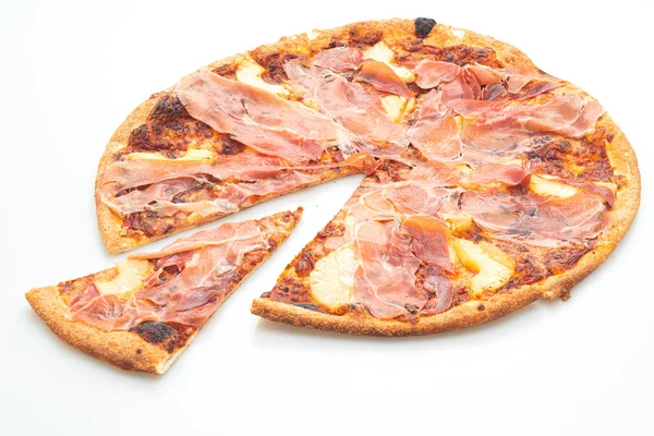 Pizza with prosciutto or parma ham pizza isolated on white background