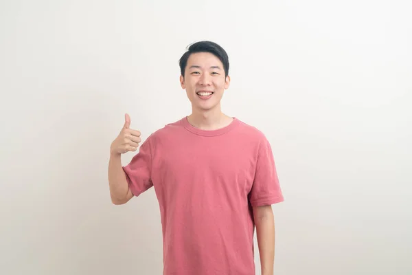 Портрет Молодой Азиат Мужчина Большой Палец Вверх Хорошо Руку Знак — стоковое фото