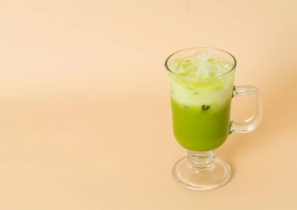 Ice Matcha Chá Verde Latte Com Camada Leite Vidro — Fotografia de Stock