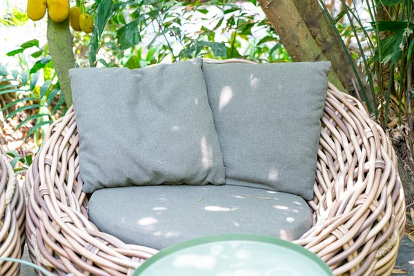 pillow on patio outdoor chair in gaeden