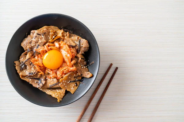 Vepřová Bulgogi Rýžová Mísa Kimči Korejským Nakládaným Vejcem Korejský Jídelní — Stock fotografie