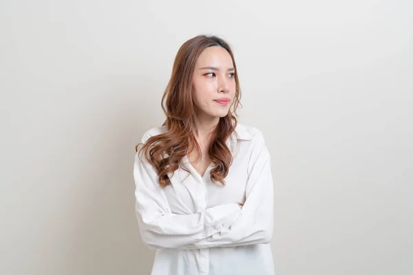 Porträtt Vacker Asiatisk Kvinna Stress Allvarlig Oro Eller Klaga — Stockfoto