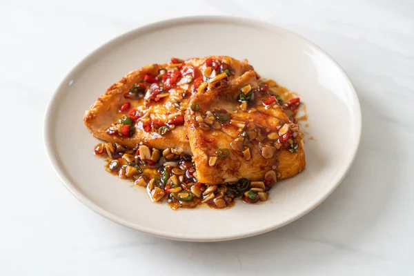 Fried Snapper Belly with Spicy Garlic Soy Sauce in Asian Style