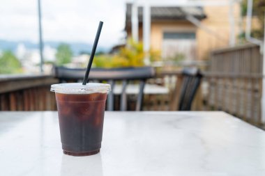 americano coffee or long black coffee in take away glass