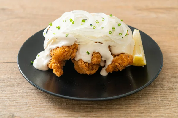 Snow Onion Chicken or Fried Chicken with Creamy Onions Sauce with Lemon in Korean style - Korean food style