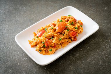 Stir-fried tomatoes with egg or Scrambled eggs with tomatoes - healthy food style