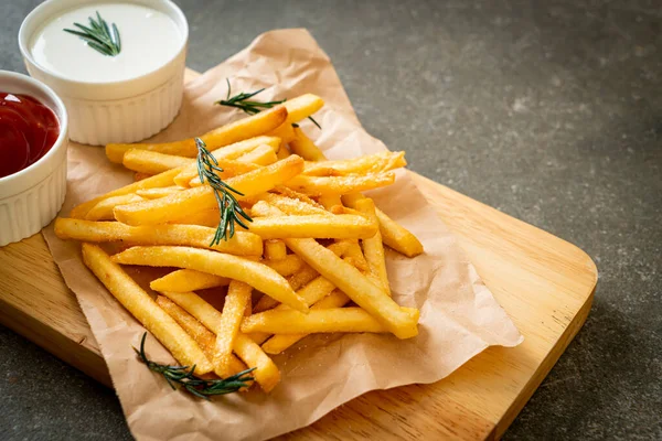 French Fries Potato Chips Sour Cream Ketchup — Stock Photo, Image