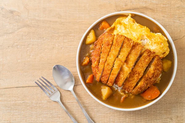 Curry Reis Mit Tonkatsu Gebratenem Schweineschnitzel Und Cremigem Omelett Japanische — Stockfoto