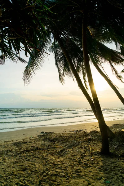 beautiful sea beach with coconut palm tree at sunset time