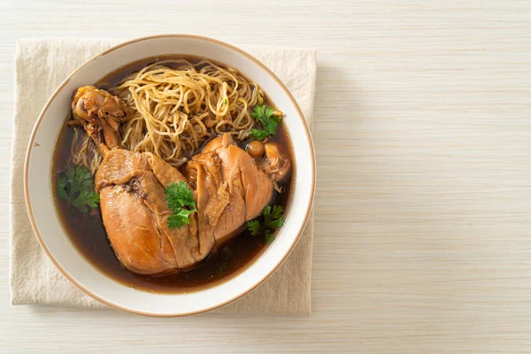 Noodles Braised Chicken Brown Soup Bowl Asian Food Style — Stok Foto