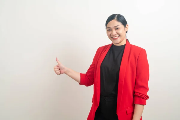 portrait Asian woman with thumb up white background