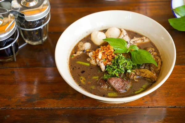 stock image Thai boat noodles - Thai noodle with pork in blood soup