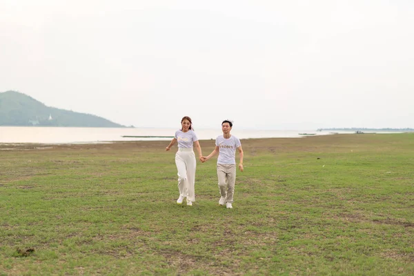Happy Young Asian Couple Bride Groom Shirt Ready Marry Wedding — Stockfoto