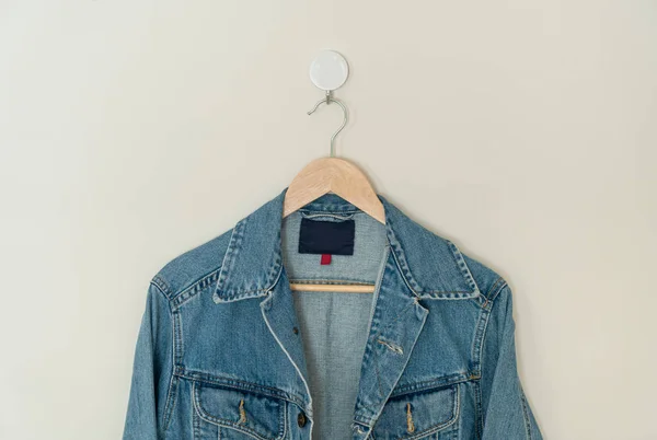 Jacket Jean Hanging Wood Hanger Wall —  Fotos de Stock