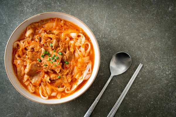 Nouilles Ramen Udon Coréennes Porc Dans Soupe Kimchi Style Culinaire — Photo