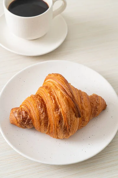 Fresh Croissant White Plate Black Coffee — Stock Photo, Image