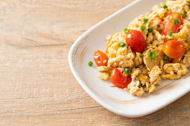 stir-fried tomatoes with egg on plate - healthy food style