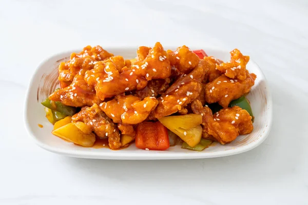 Sült Ropogós Csirke Édes Savanyú Mártással Koreai Stílusban — Stock Fotó