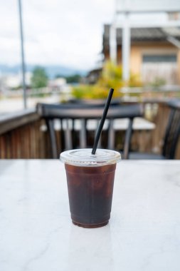 americano coffee or long black coffee in take away glass