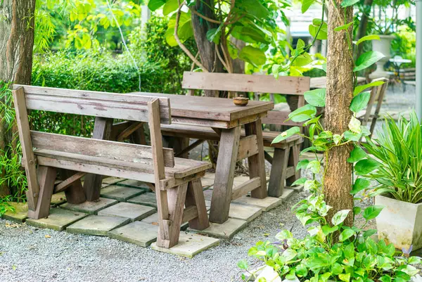 stock image empty patio table set decoration in garden