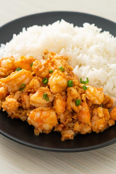 Stir Fried Shrimps Garlic Shrimps Paste Rice — Stock Photo, Image
