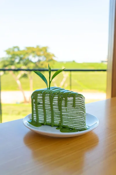 Мача Зелений Чайний Пиріг Білій Тарілці — стокове фото