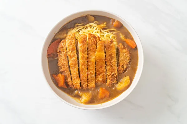 Curry Ramen Nudeln Mit Tonkatsu Gebratenem Schweineschnitzel Japanische Küche — Stockfoto