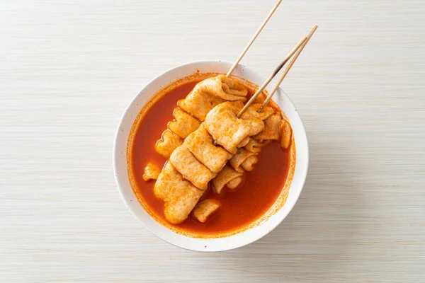 Odeng Korean Fish Cake Skewer Korean Spicy Soup Korean Street — Stok Foto