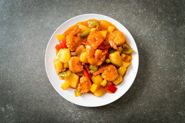 Gebratene Süß Sauer Mit Gebratenen Garnelen Auf Teller Asiatische Küche — Stockfoto