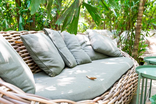 stock image pillow on patio outdoor chair in gaeden