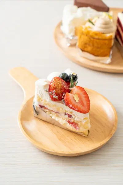 Strawberry Fresh Cream Cake Vanilla Cake Fresh Cream Layer Fresh — Zdjęcie stockowe