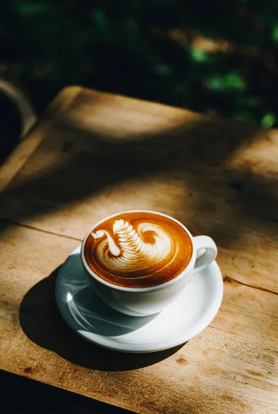 Beautiful Latte Art Coffee White Cup — Stock Photo, Image