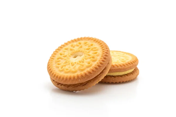 Biscoitos Com Creme Baunilha Manteiga Isolado Fundo Branco — Fotografia de Stock
