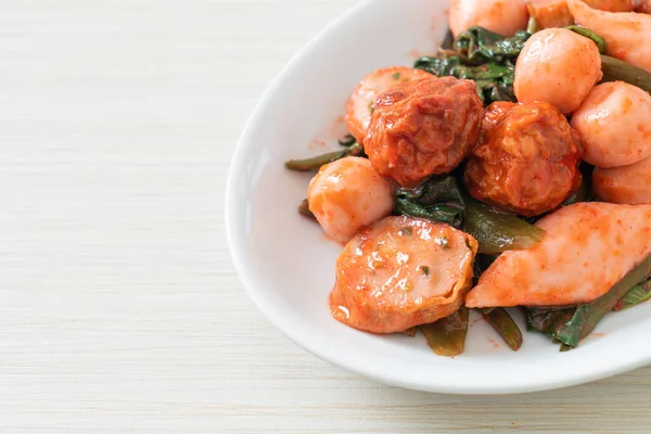 Stir Fried Fish Balls Yentafo Sauce Asian Food Style — Stock Photo, Image