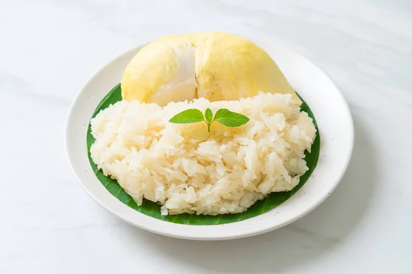 Durian Mit Klebrigem Reis Süße Durianschalen Mit Gelben Bohnen Reifer Stockbild