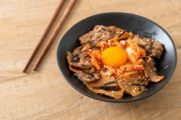 Bol Riz Bulgogi Porc Avec Kimchi Oeuf Coréen Mariné Style — Photo