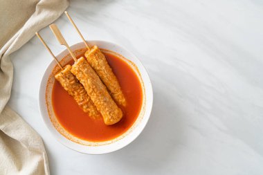 Omuk - Korean fish cake skewer in Korean spicy soup - Korean street food style