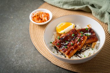 Yılan balığı pirinç kasesi veya unagi pirinç kasesi - Japon yemek tarzı.