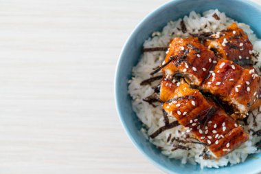 Yılan balığı pirinç kasesi veya unagi pirinç kasesi - Japon yemek tarzı.