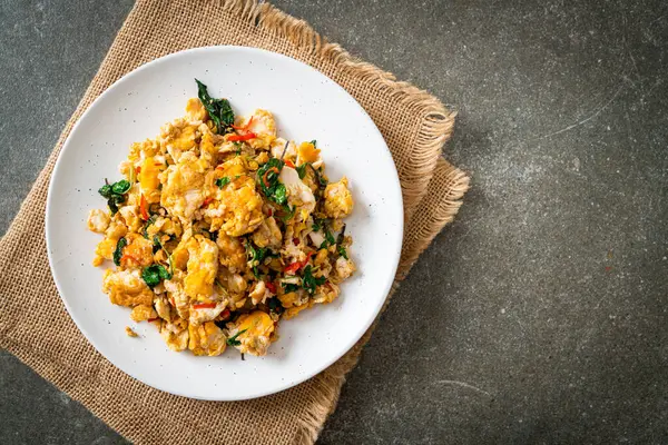 stock image stir-fried egg with Thai basil and chilli - Asian food style